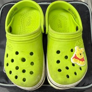 CROCS Kids Bright Green Sandals with Pooh Charm